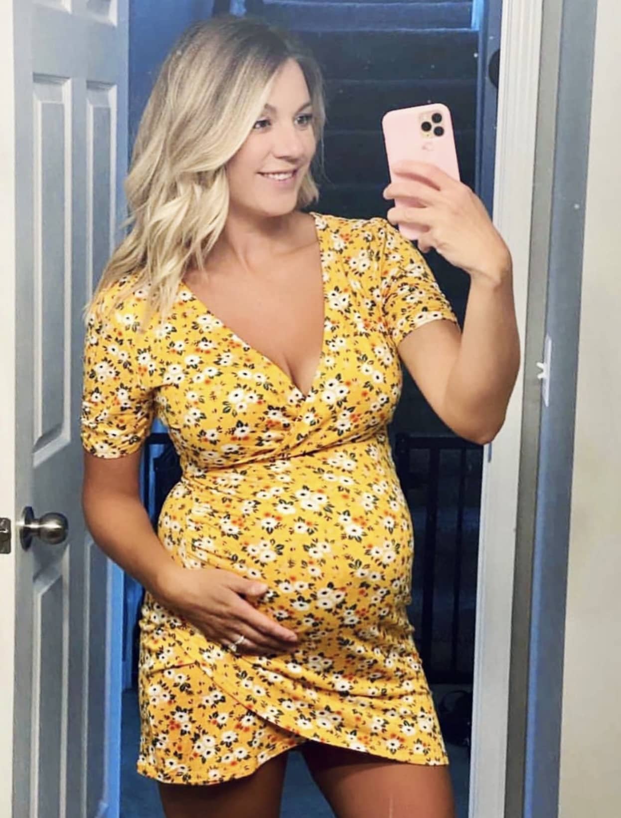 Floral V-Neck Mini Maternity Dress in Yellow