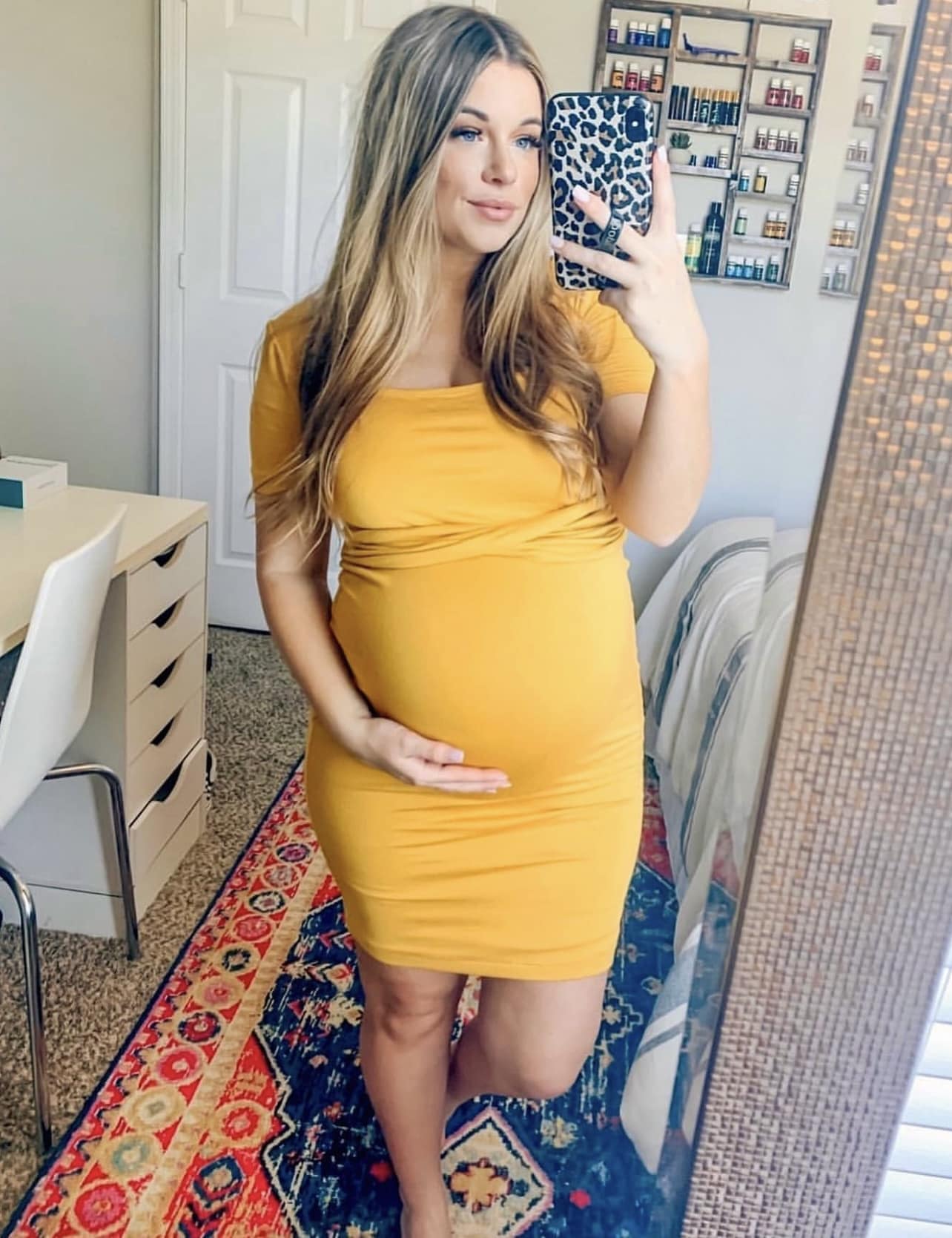 Cross Bust Maternity Dress with Short Sleeves