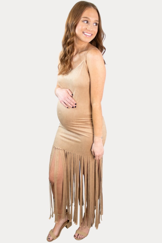 suede fringe maternity dress