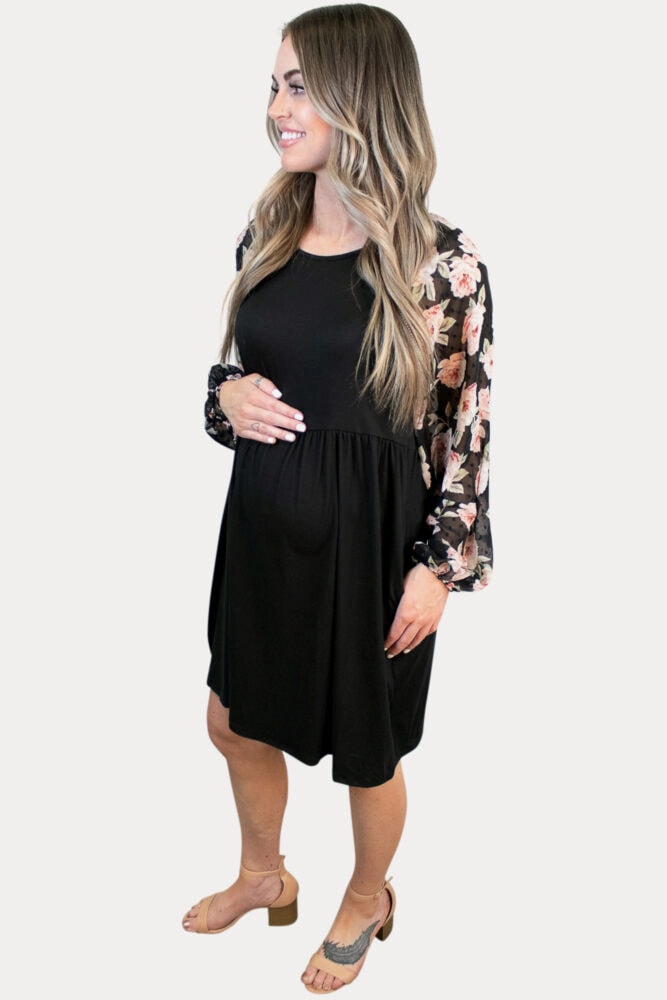 Floral Bishop Sleeve Maternity Dress