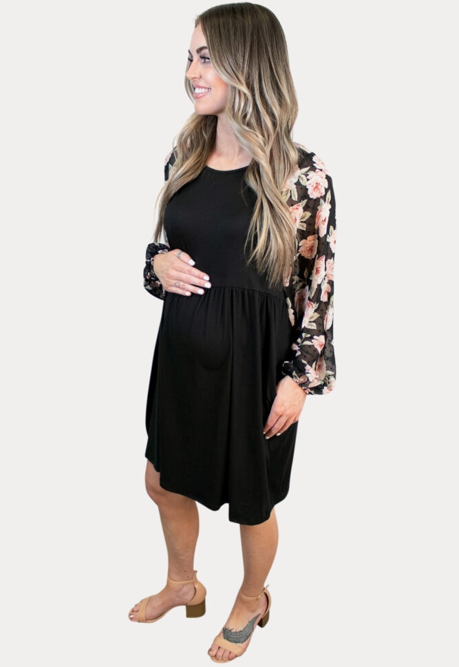 Floral Bishop Sleeve Maternity Dress
