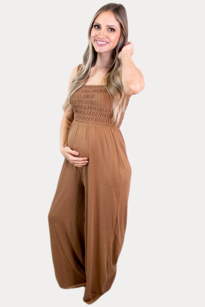 brown maternity jumpsuit