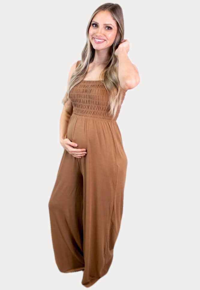 brown maternity jumpsuit