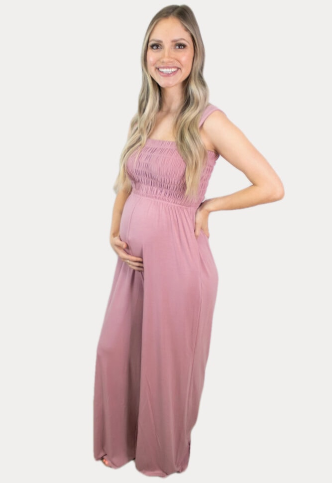 mauve maternity jumpsuit