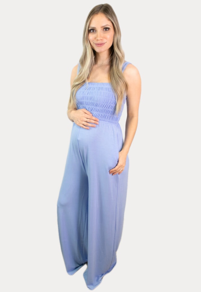 blue maternity jumpsuit