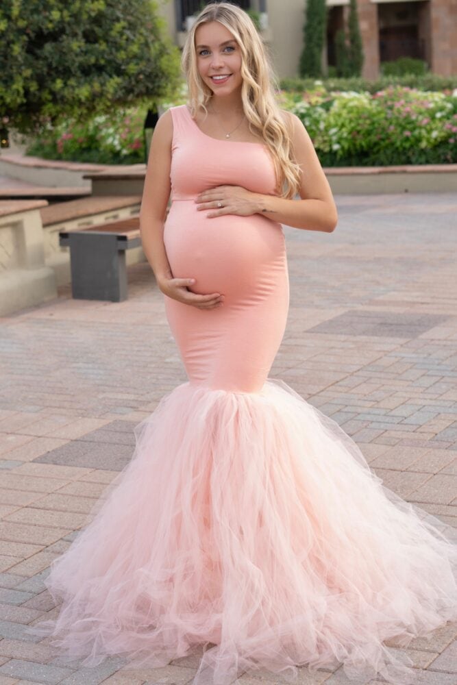 one shoulder tulle gown