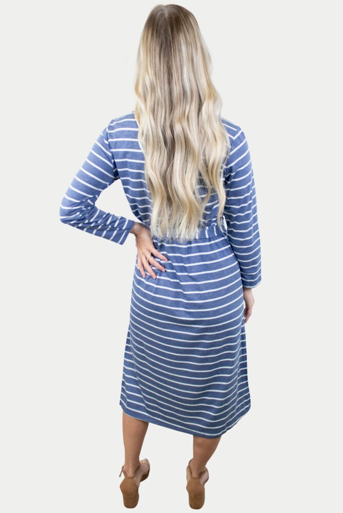 striped blue maternity dress