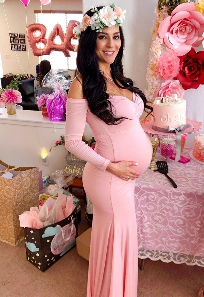 Pink Blush Long-Sleeve Baby Shower Maternity Gown