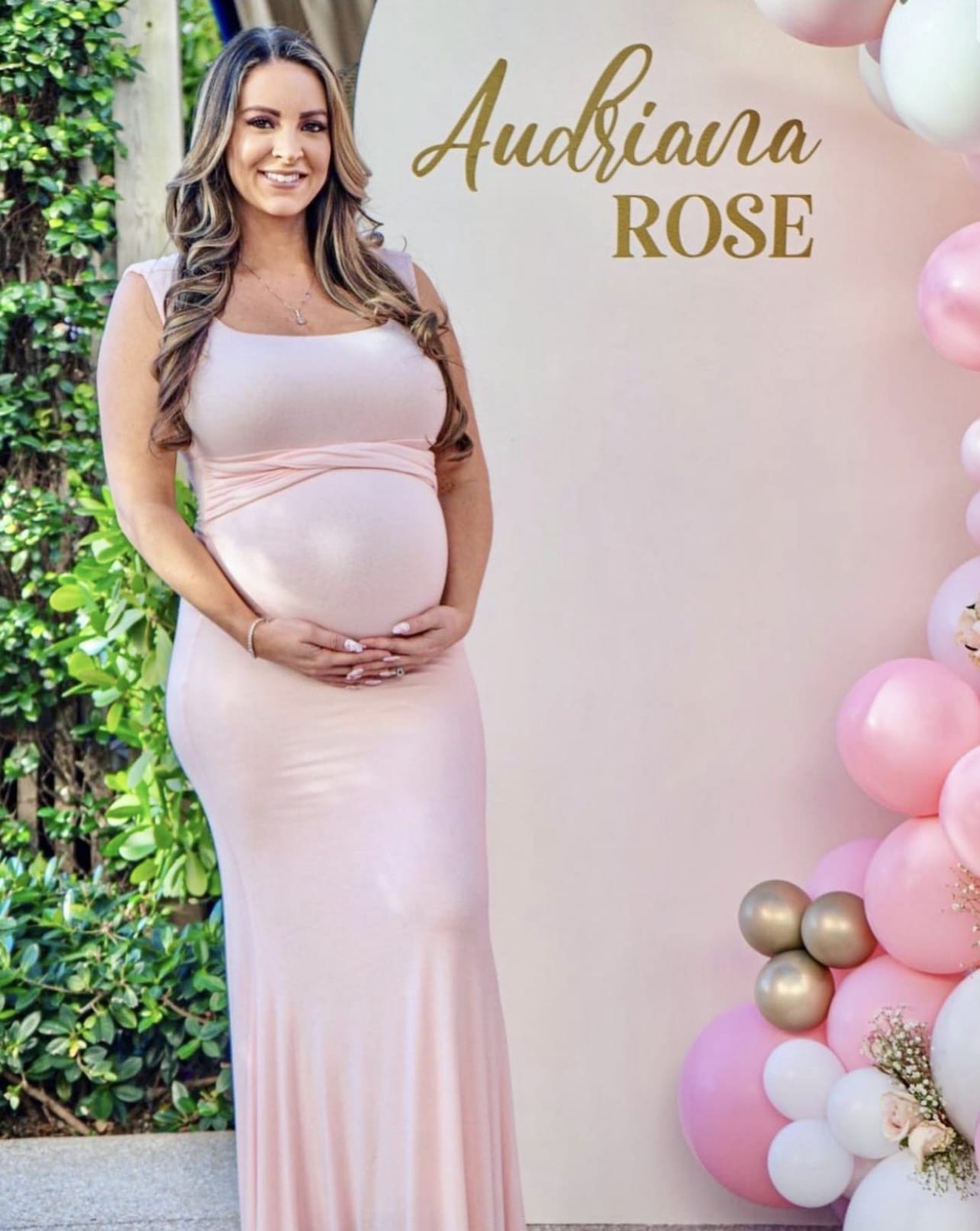Cross Bust Flare Maternity Gown in Blush Pink