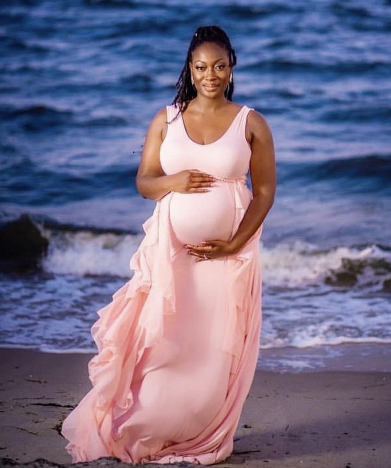 Pink Blush Photoshoot Maternity Gown with Chiffon Waves