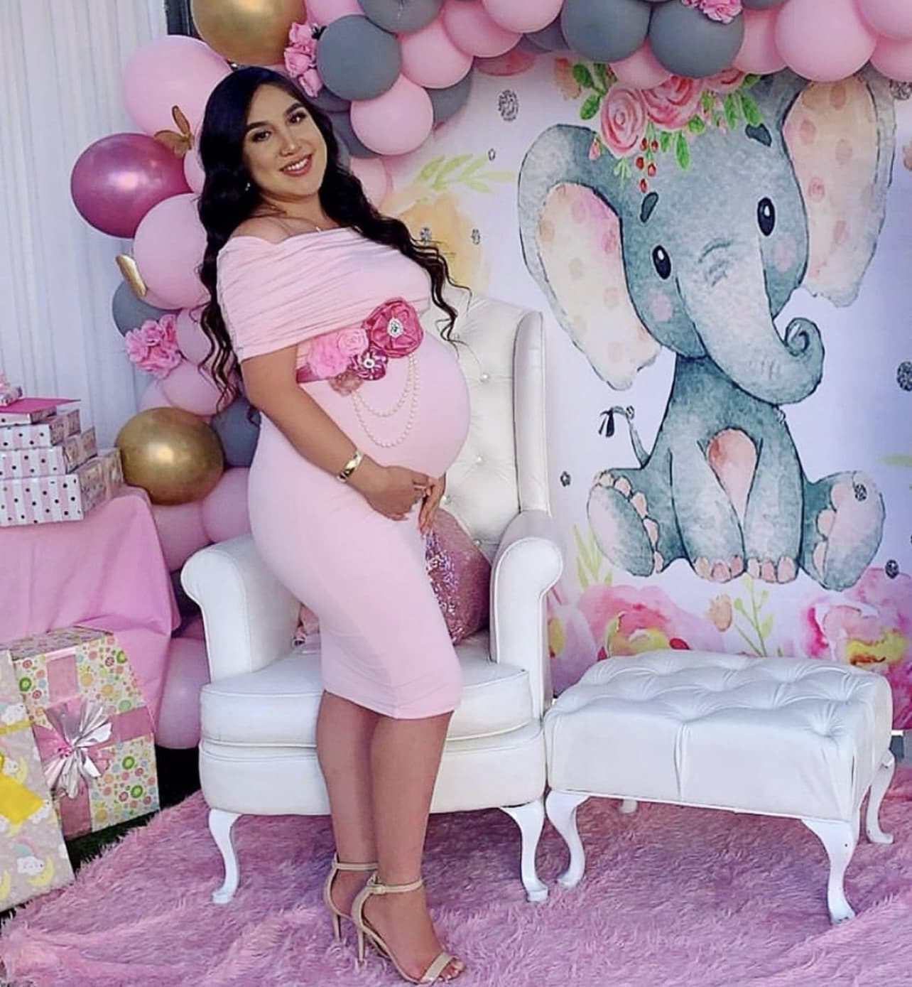 Fold Over Ruched Maternity Dress in Pink Blush