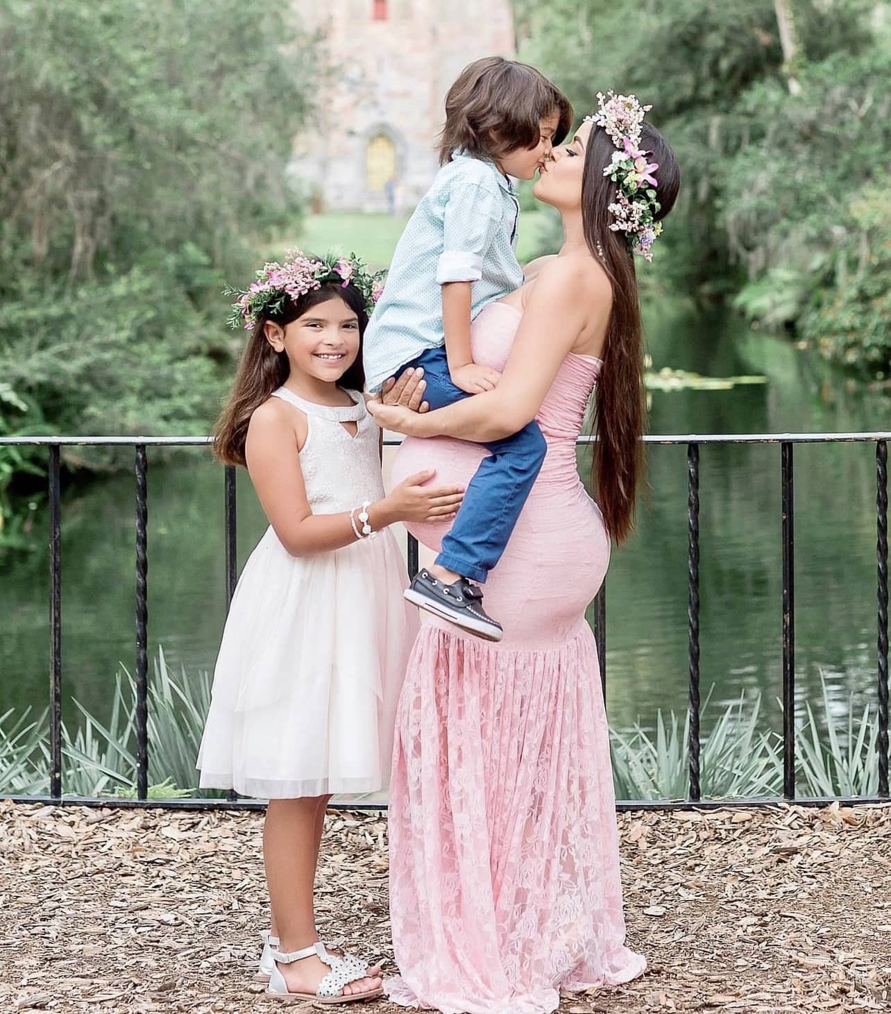 Strapless Lace Mermaid Maternity Gown in Light Pink