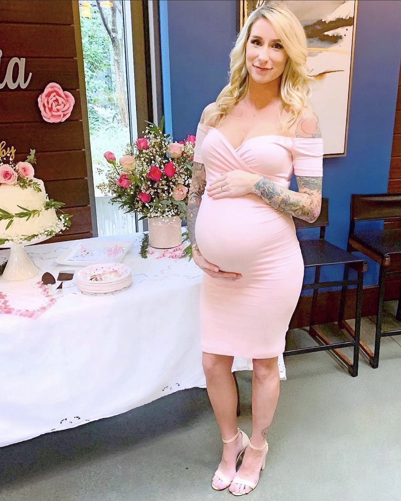 Pink Blush Maternity Baby Shower Dress
